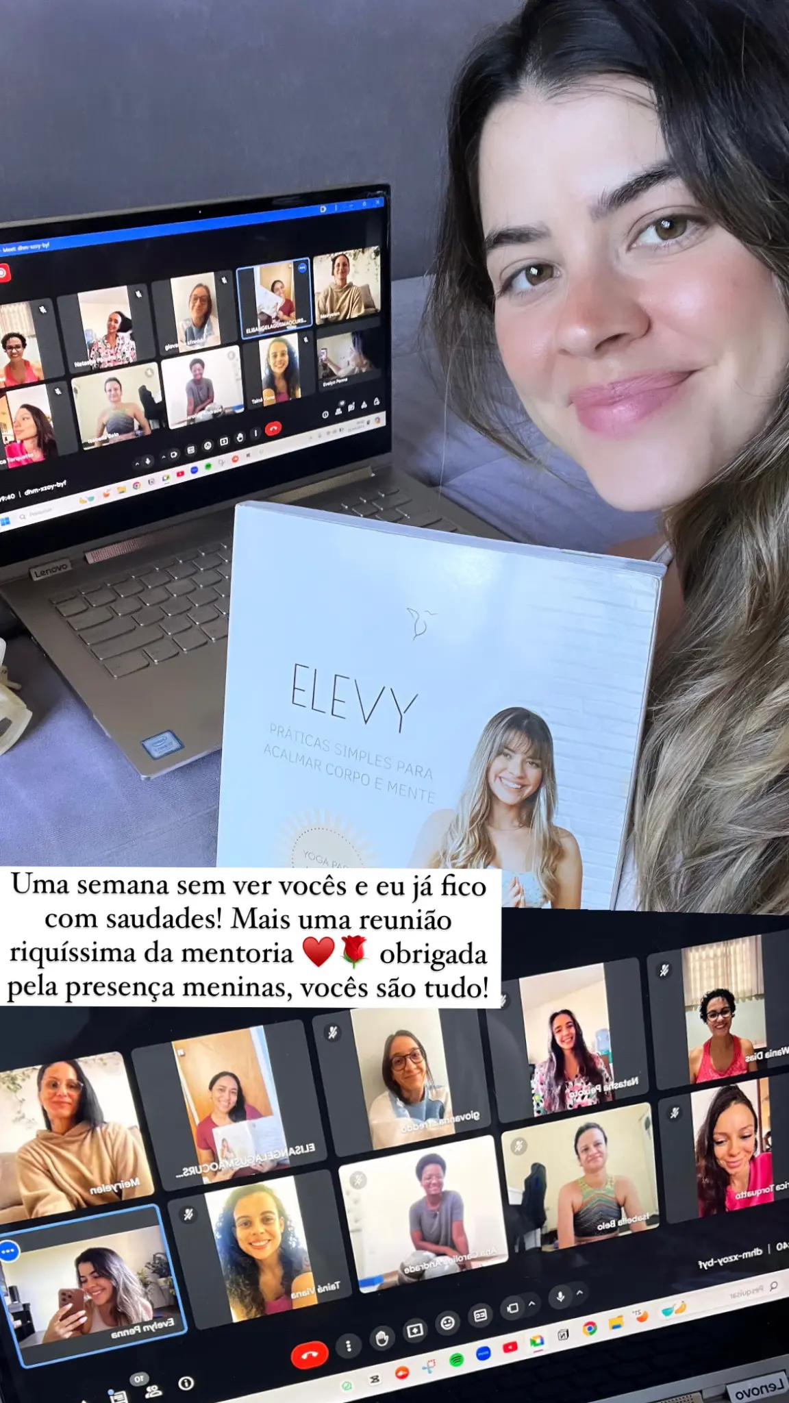 Evelyn com alunas - Reunião online da mentoria